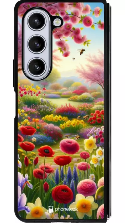 Coque Samsung Galaxy Z Fold5 - Silicone rigide noir Spring 25 Bouquet printemps