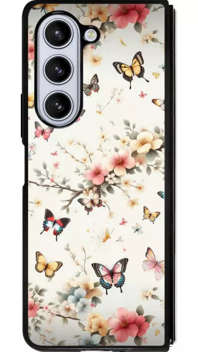 Coque Samsung Galaxy Z Fold5 - Silicone rigide noir Spring 25 Papillons Légers