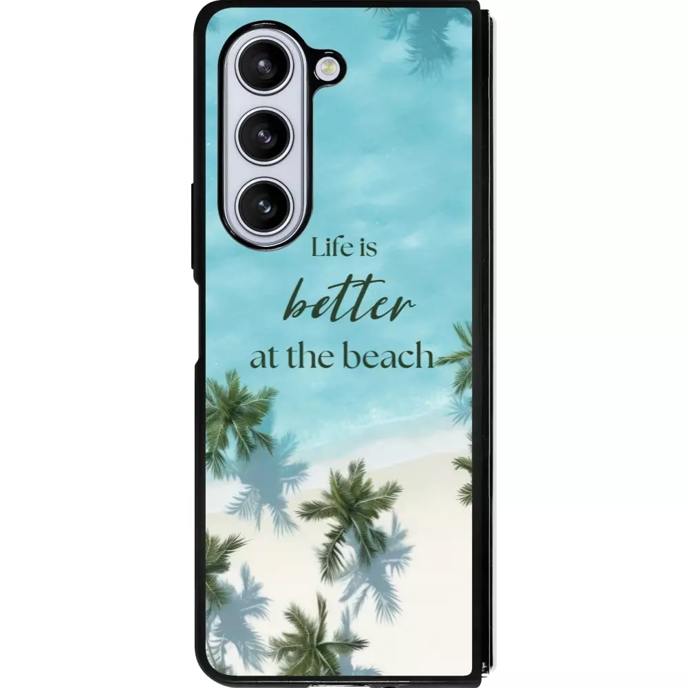 Coque Samsung Galaxy Z Fold5 - Silicone rigide noir Summer 2025 Life is better at the beach