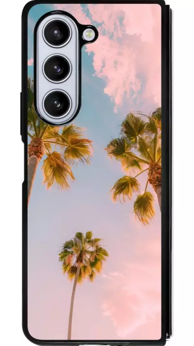Coque Samsung Galaxy Z Fold5 - Silicone rigide noir Summer 2025 Palmiers