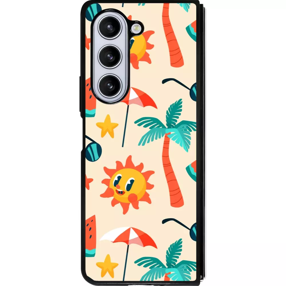 Coque Samsung Galaxy Z Fold5 - Silicone rigide noir Summer 2025 Pattern soleil