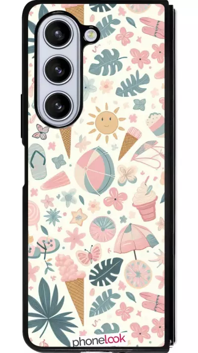 Coque Samsung Galaxy Z Fold5 - Silicone rigide noir Summer Pink Pattern