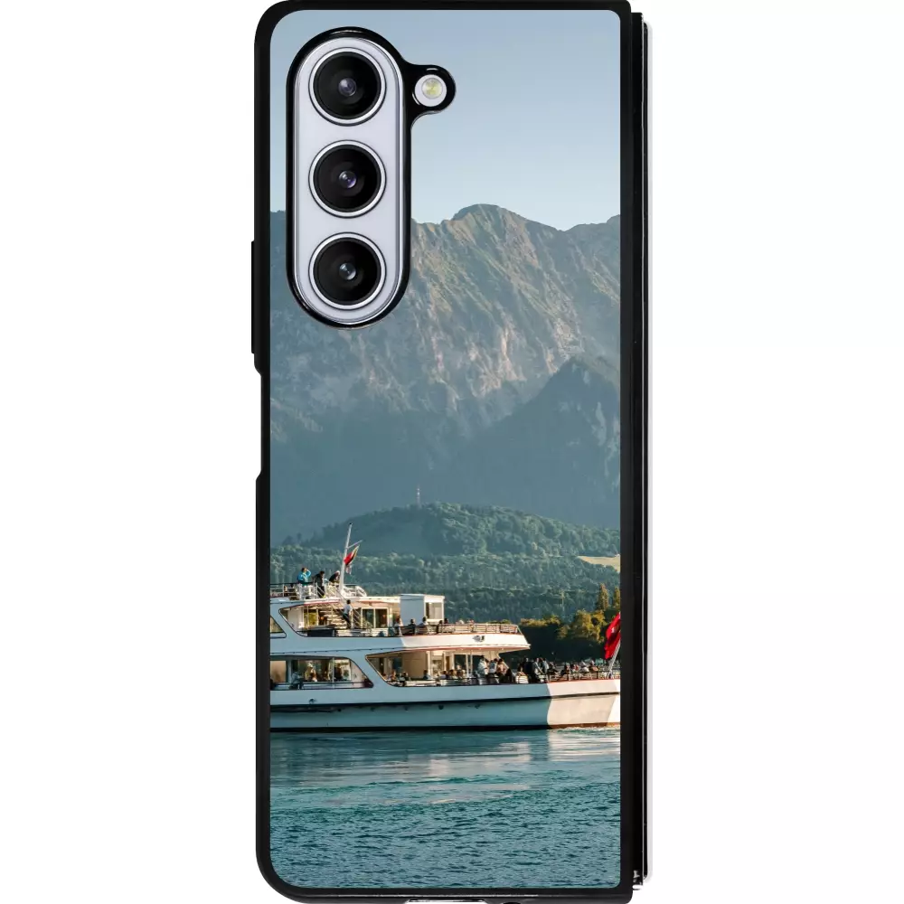 Coque Samsung Galaxy Z Fold5 - Silicone rigide noir Fête Nationale Suisse Bateau Leman