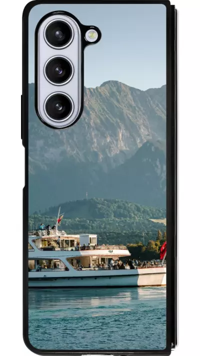 Coque Samsung Galaxy Z Fold5 - Silicone rigide noir Fête Nationale Suisse Bateau Leman