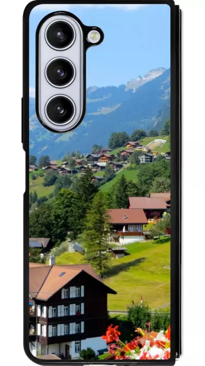 Coque Samsung Galaxy Z Fold5 - Silicone rigide noir Fête Nationale Suisse Paysage