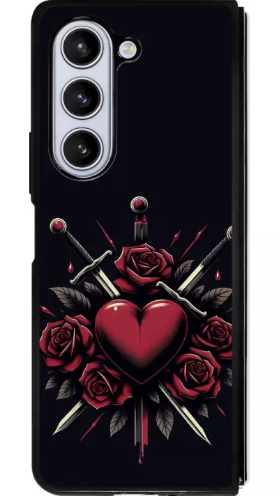 Coque Samsung Galaxy Z Fold5 - Silicone rigide noir Valentine 2024 gothic love