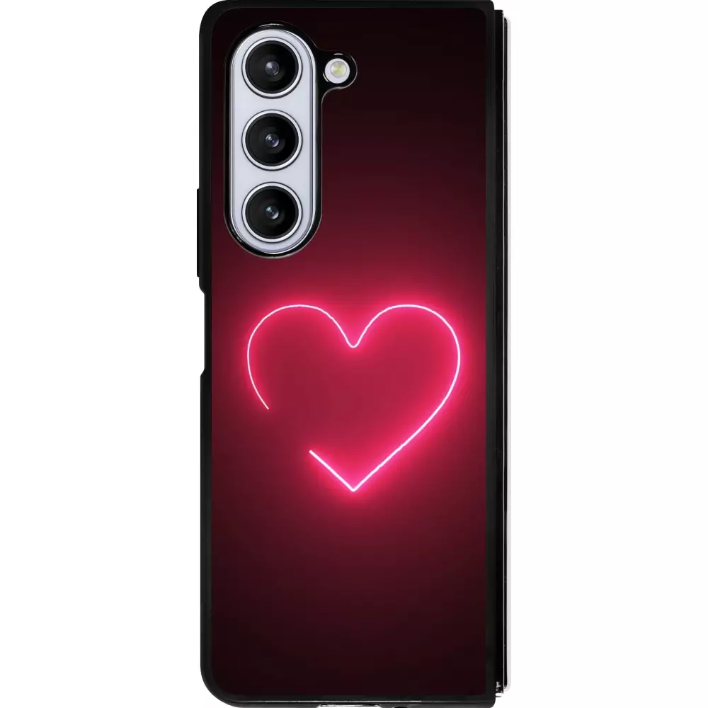 Coque Samsung Galaxy Z Fold5 - Silicone rigide noir Valentine 2023 single neon heart