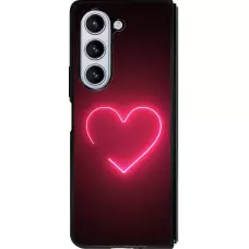 Coque Samsung Galaxy Z Fold5 - Silicone rigide noir Valentine 2023 single neon heart