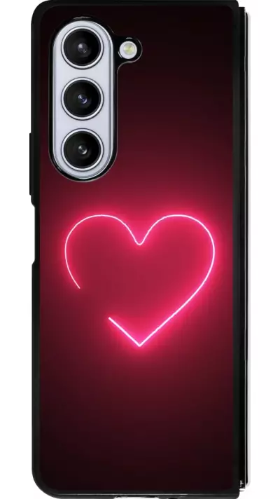 Coque Samsung Galaxy Z Fold5 - Silicone rigide noir Valentine 2023 single neon heart