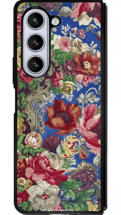 Coque Samsung Galaxy Z Fold5 - Silicone rigide noir Vintage Art Flowers