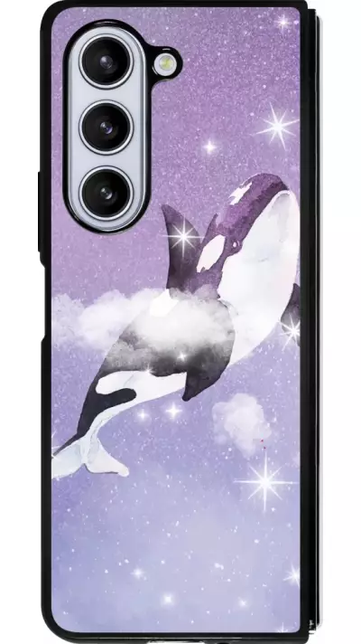 Coque Samsung Galaxy Z Fold5 - Silicone rigide noir Whale in sparking stars