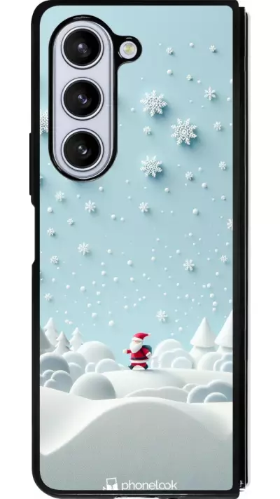 Coque Samsung Galaxy Z Fold5 - Silicone rigide noir Noël 2023 Petit Père Flocon
