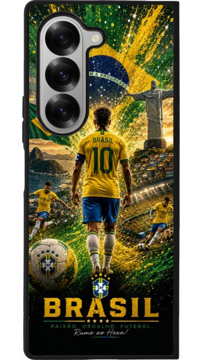 Coque Samsung Galaxy Z Fold6 - Silicone rigide noir Football Brésil splash 2026