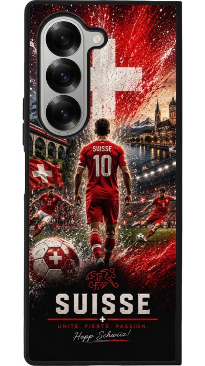 Coque Samsung Galaxy Z Fold6 - Silicone rigide noir Football Suisse splash 2026