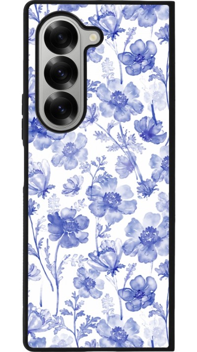 Samsung Galaxy Z Fold6 Case Hülle - Silikon schwarz Spring 23 watercolor blue flowers