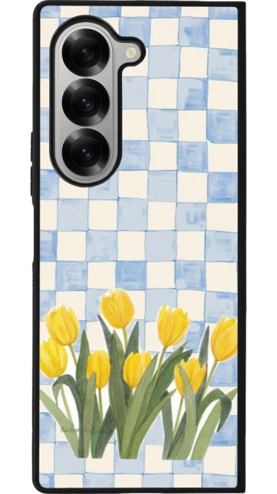 Coque Samsung Galaxy Z Fold6 - Silicone rigide noir Blue vichy tulips Spring 2026