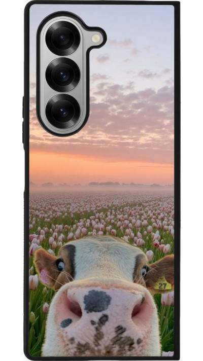 Coque Samsung Galaxy Z Fold6 - Silicone rigide noir Cow with tulips Spring 2026