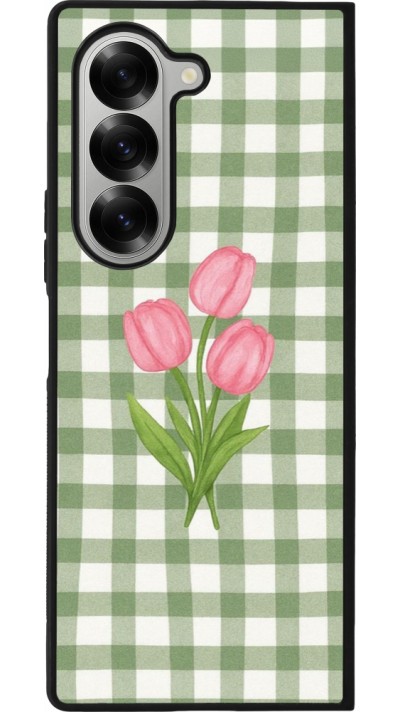 Coque Samsung Galaxy Z Fold6 - Silicone rigide noir Green vichy tulips Spring 2026