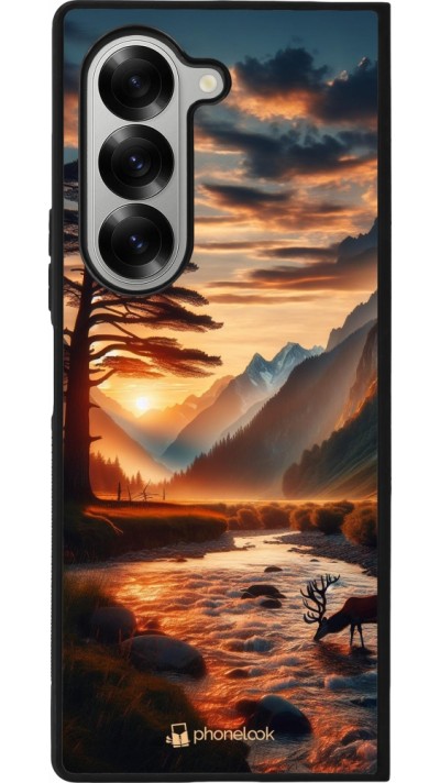 Coque Samsung Galaxy Z Fold6 - Silicone rigide noir Valley Sunset Deer Tree