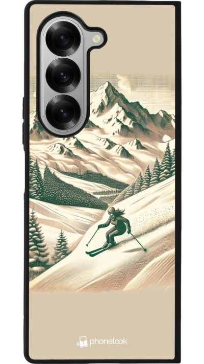 Coque Samsung Galaxy Z Fold6 - Silicone rigide noir Vintage Ski Mountain