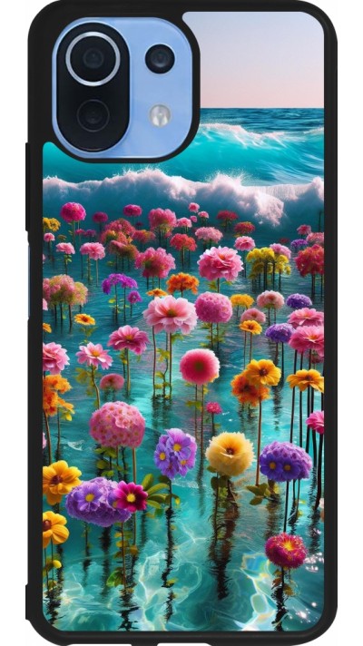Coque Xiaomi Mi 11 Lite 5G - Silicone rigide noir Flower sea waves