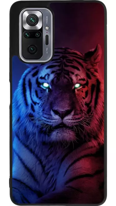 Coque Xiaomi Redmi Note 10 Pro Max - Silicone rigide noir Tiger Blue Red