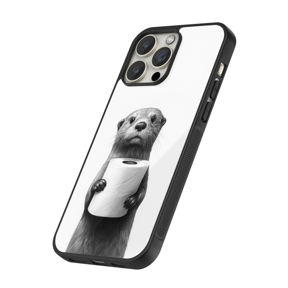Coque iPhone 16 Pro Max - Silicone rigide noir Loutre papier de toilette