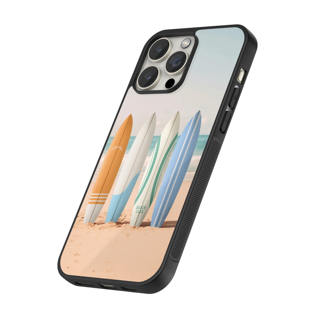 Coque iPhone 16 Pro Max - Silicone rigide noir Summer surfboard 2025