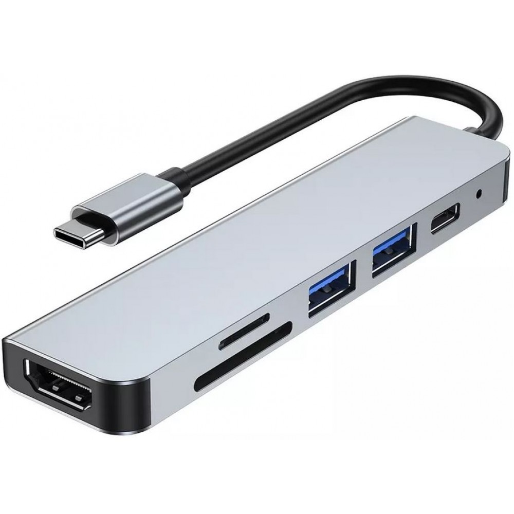 Hub USB-C 6 en 1 multi-ports aluminium Docking Station MacBook 4K HDMI + Carte SD + USB-C - Gris