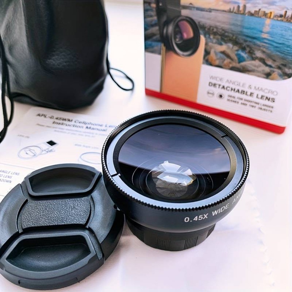APEXEL Objectif 2 en 1 pour smartphone Ultra Grand Angle 0.45x & Super Macro zoom optique