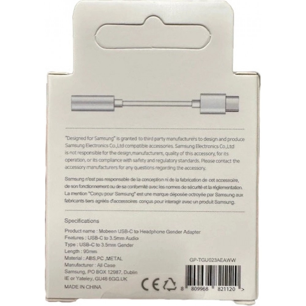 Adaptateur DAC USB-C vers mini jack 3.5mm Samsung original by Mobeen GP-TGU023AE pour audio haute qualité - Blanc