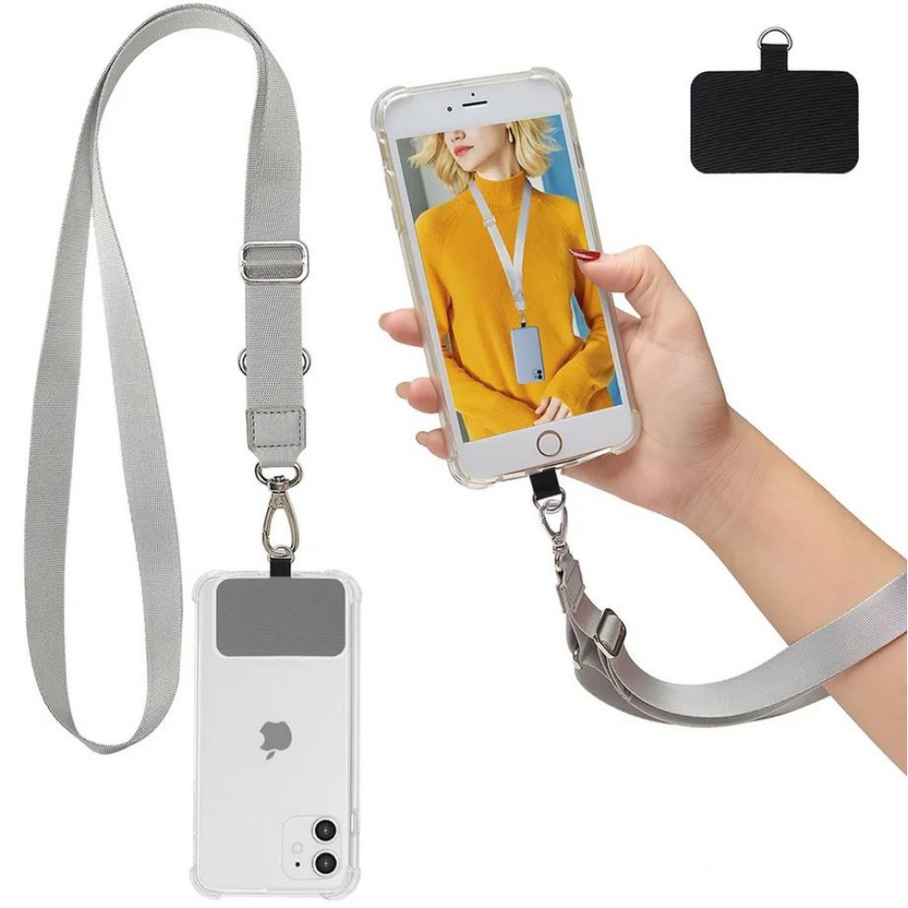 Adaptateur de lanière universel pour les coques de smartphone, les porte-clés, les appareils photo et plus - Gris
