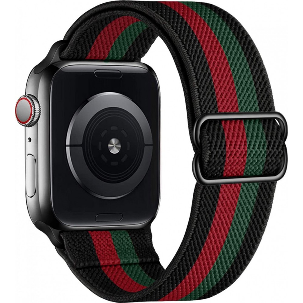 Apple Watch 44/45/46/49 mm - Bracelet nylon élastique sport, réglable, souple, lavable - Rayure rouge et - Vert