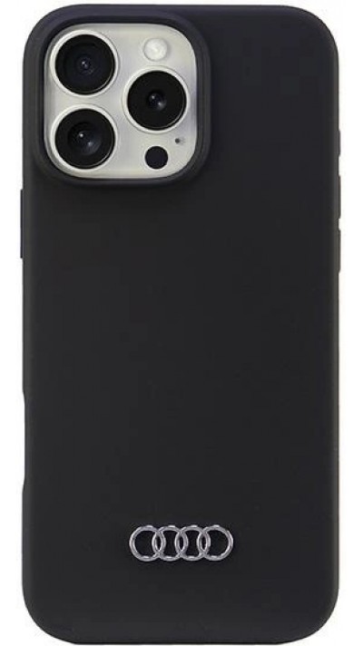 Coque iPhone 16 Pro Max - Audi silicone Soft Touch avec logo - Noir