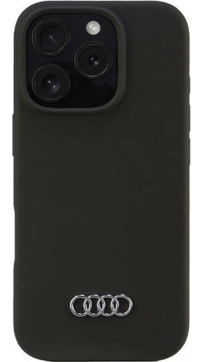 Coque iPhone 16 Pro - Audi silicone Soft Touch avec logo - Noir