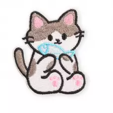 Autocollant sticker pour téléphone/tablette/ordinateur brodé en 3D - Chat avec poisson