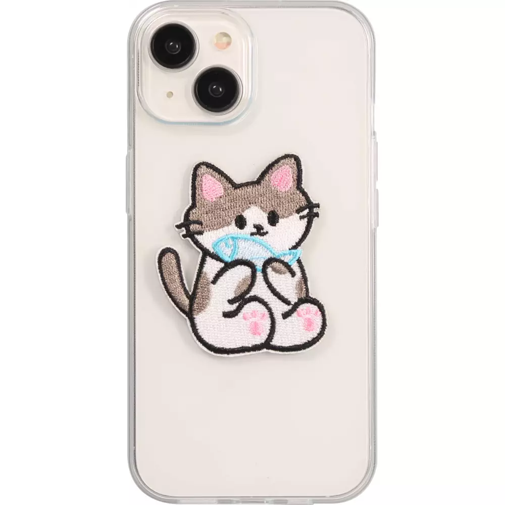 Autocollant sticker pour téléphone/tablette/ordinateur brodé en 3D - Chat avec poisson