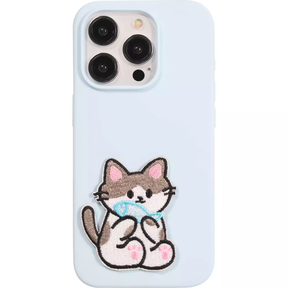 Autocollant sticker pour téléphone/tablette/ordinateur brodé en 3D - Chat avec poisson