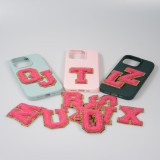 Autocollant sticker pour téléphone/tablette/ordinateur brodé en 3D rose foncé - Lettre R