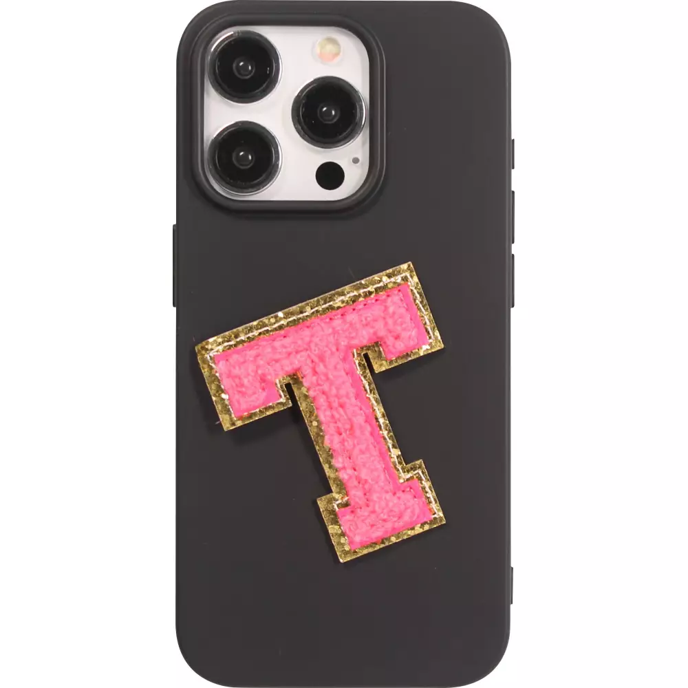 Autocollant sticker pour téléphone/tablette/ordinateur brodé en 3D rose foncé - Lettre T
