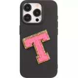 Autocollant sticker pour téléphone/tablette/ordinateur brodé en 3D rose foncé - Lettre T