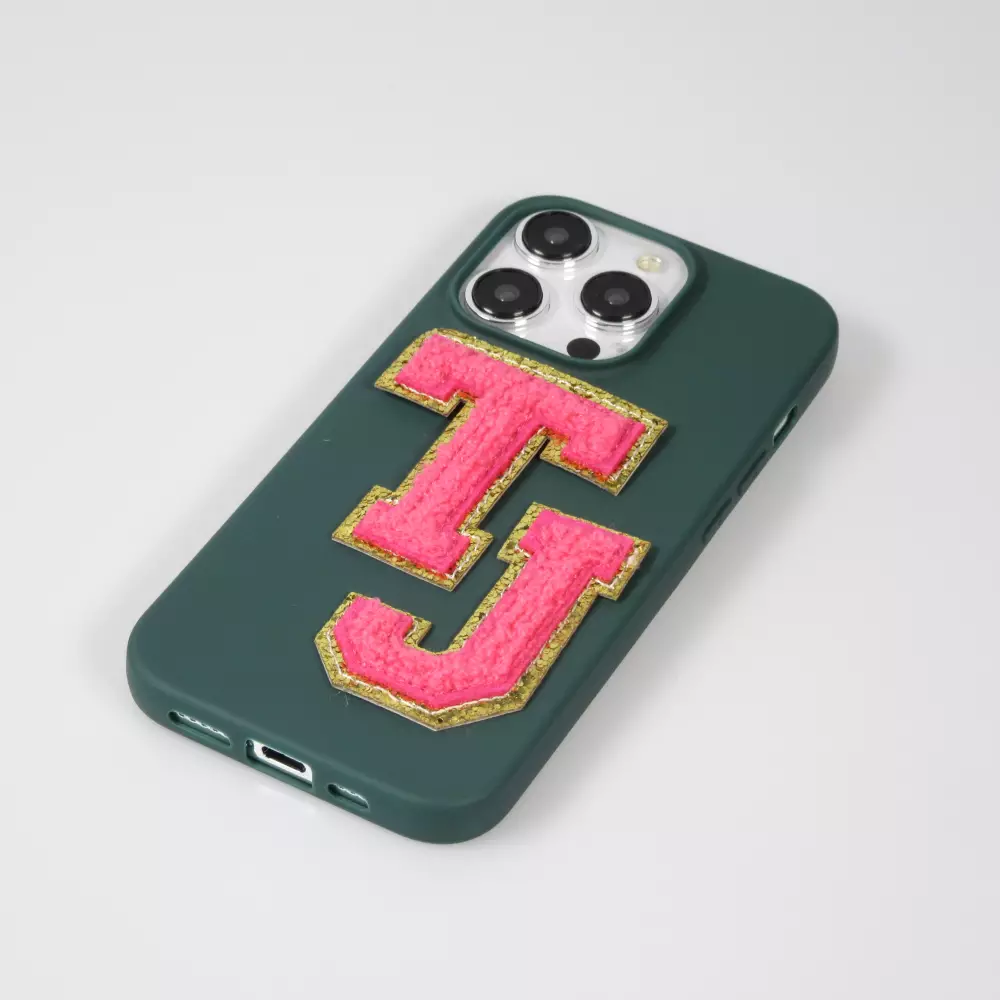 Autocollant sticker pour téléphone/tablette/ordinateur brodé en 3D rose foncé - Lettre T