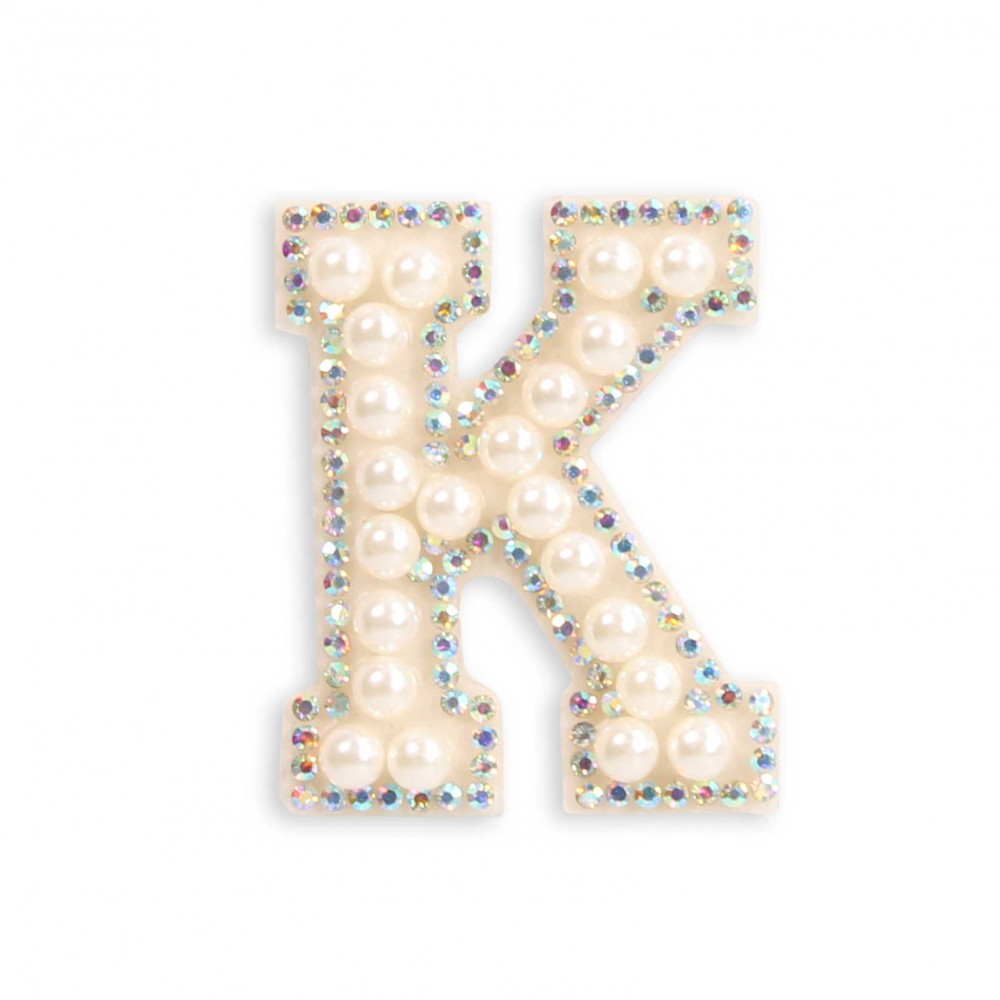 Autocollant sticker pour téléphone/tablette/ordinateur brodé en 3D pearls blanc - Lettre K