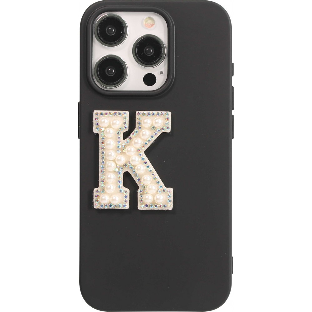 Autocollant sticker pour téléphone/tablette/ordinateur brodé en 3D pearls blanc - Lettre K