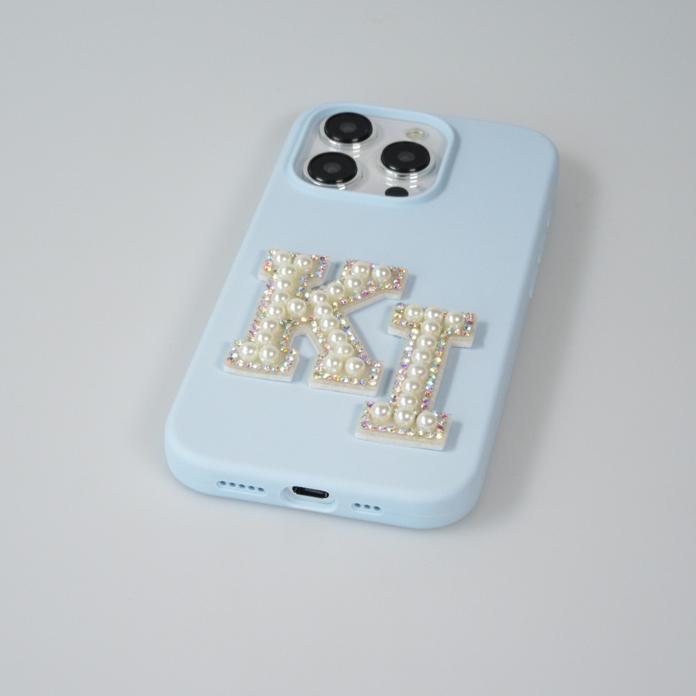Autocollant sticker pour téléphone/tablette/ordinateur brodé en 3D pearls blanc - Lettre L