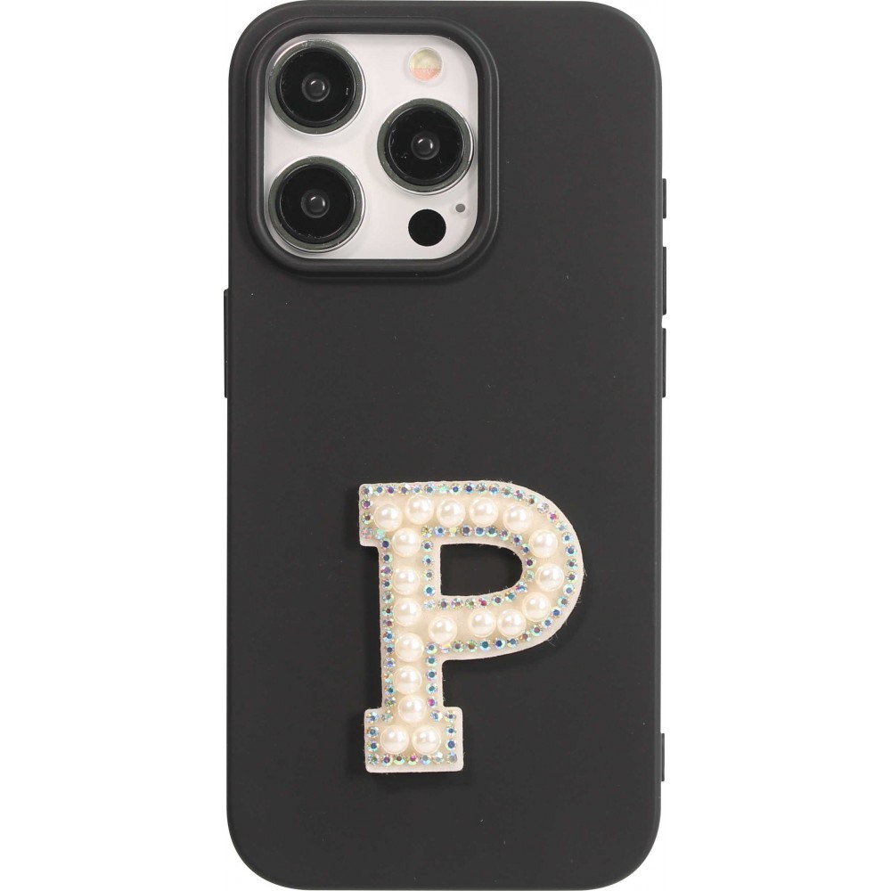 Autocollant sticker pour téléphone/tablette/ordinateur brodé en 3D pearls blanc - Lettre P