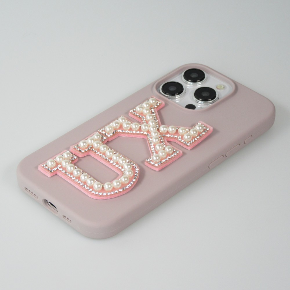 Autocollant sticker pour téléphone/tablette/ordinateur brodé en 3D pearls rose - Lettre P