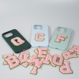 Autocollant sticker pour téléphone/tablette/ordinateur brodé en 3D rose clair - Lettre F