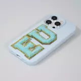Autocollant sticker pour téléphone/tablette/ordinateur brodé en 3D turquoise - Lettre D