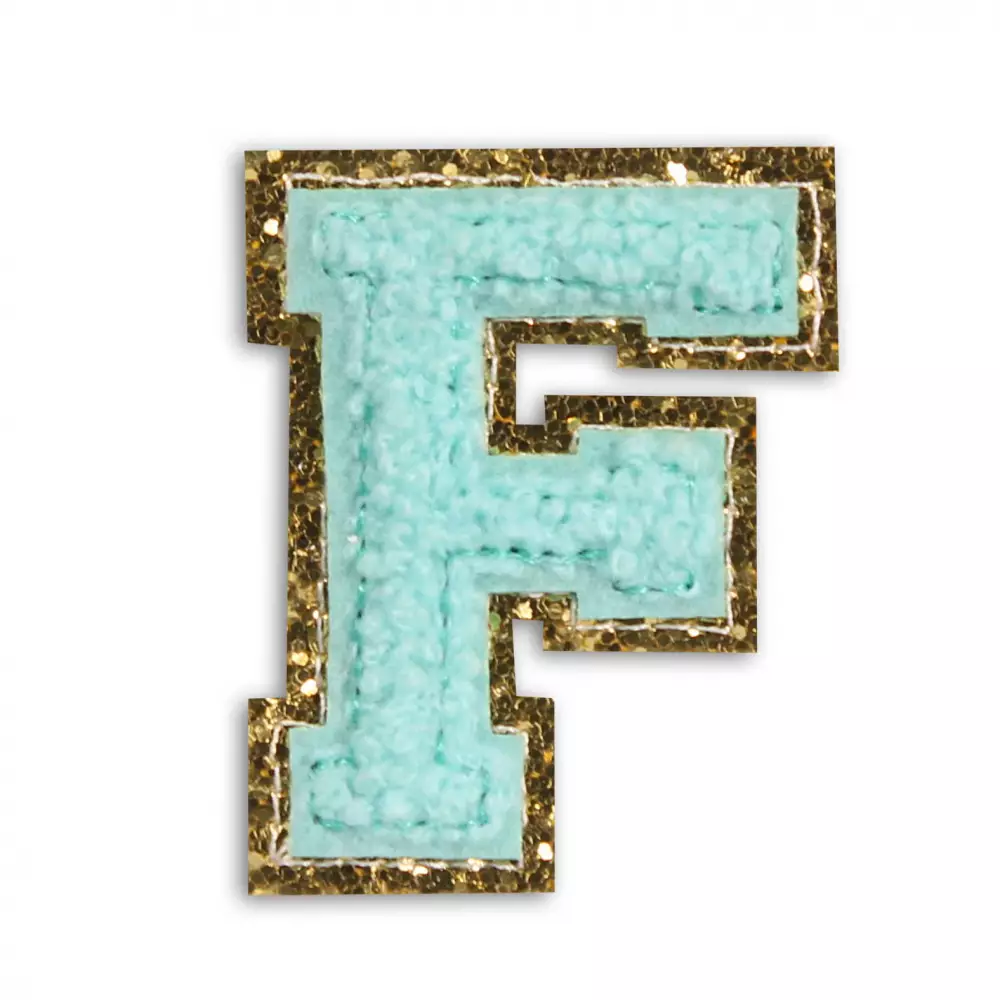 Autocollant sticker pour téléphone/tablette/ordinateur brodé en 3D turquoise - Lettre F